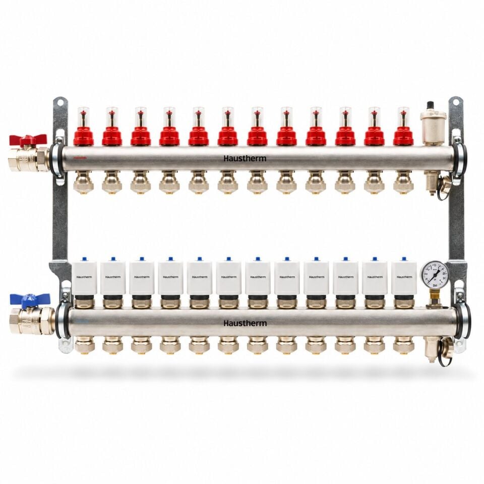 HausTherm Debi Ayarlı Kollektör Seti - Manifold Seti - Paslanmaz Çelik 12'li