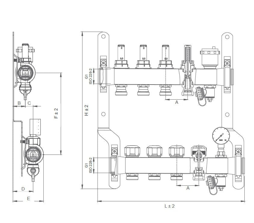 HausTherm Debi Ayarlı Kollektör Seti - Manifold Seti - Paslanmaz Çelik