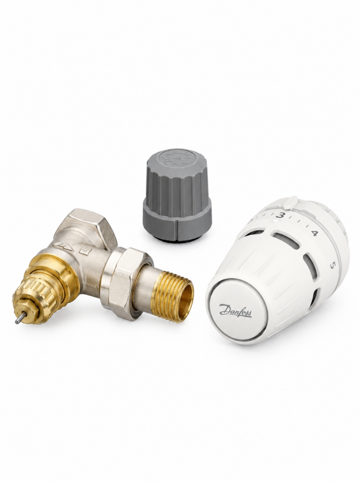 Danfoss termostatik vana seti – vana gövdesi, koruma başlığı ve termostatik kafa