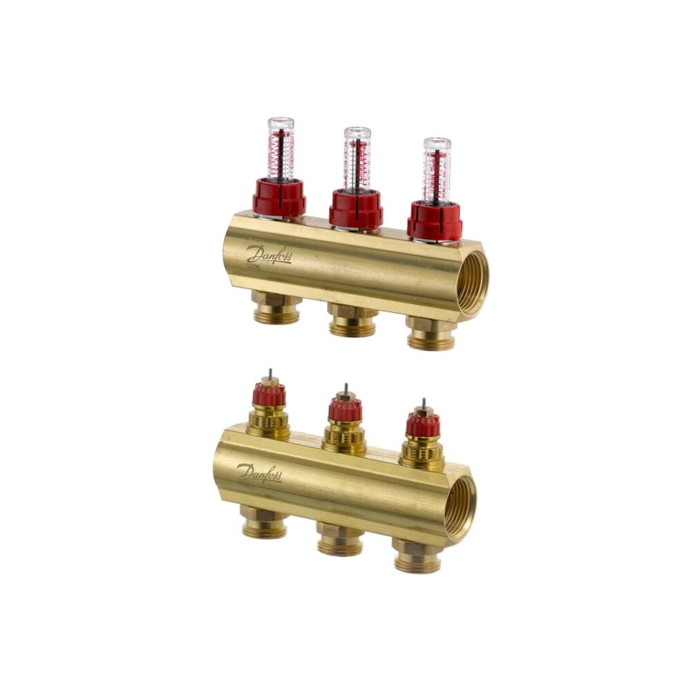 Danfoss FHF 2F Otomasyona Uygun Debimetreli Pirinç Kollektör 3'lü