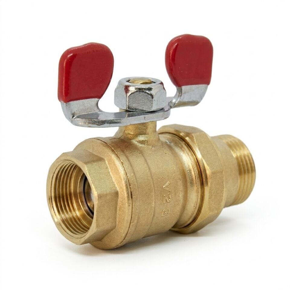 ECA Butterfly-Handle Ball Valve with Union, No Nickel Plating
