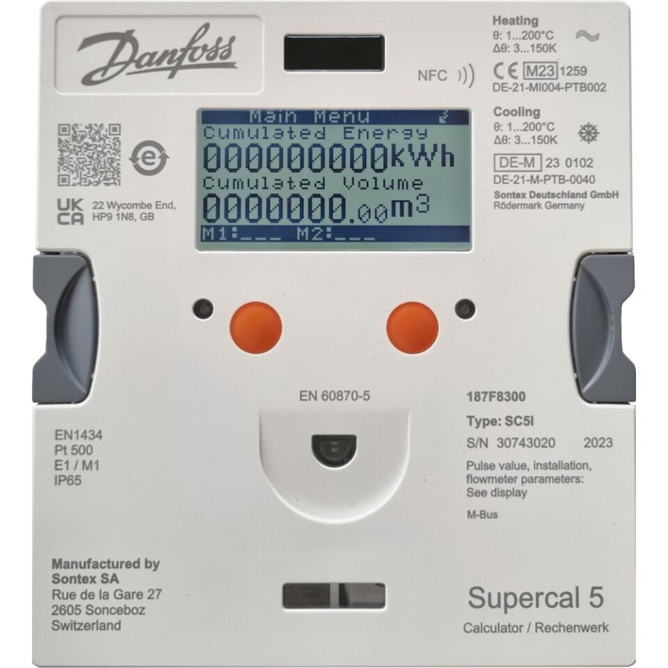 Danfoss Supercal 5 M-Bus haberleşmeli, Dönüş Tipi, HC 10l/p R, DN200-DN350 için, 230V Beslemeli