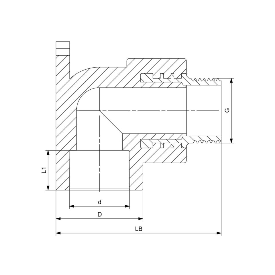 GF+ Aquasystem PP-R Male Threaded Wall Elbow (with mounting plate) 25 mm - 3/4″