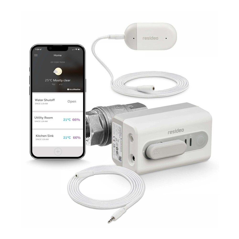 Honeywell VWS01Y Serisi L5 WiFi Su Kaçağı Kesme Vanası, L1 WiFi Kaçak Dedektörü İçerir DN15 (½”)