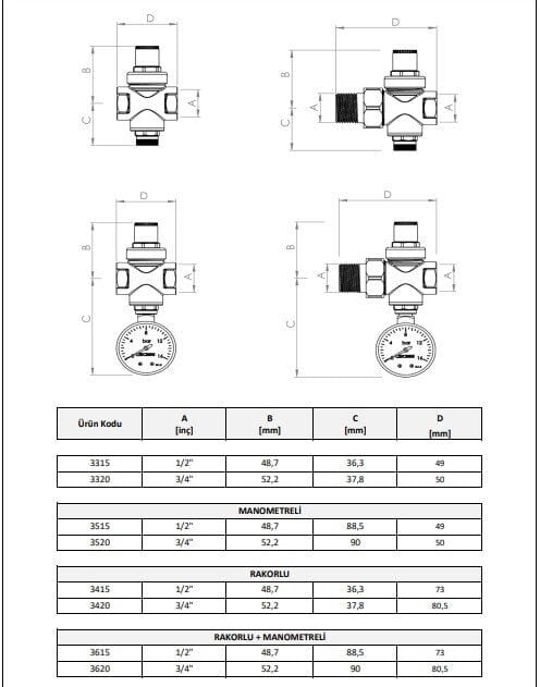 CASE - Minyon Basınç Düşürücü Manometreli Vana 1/2''