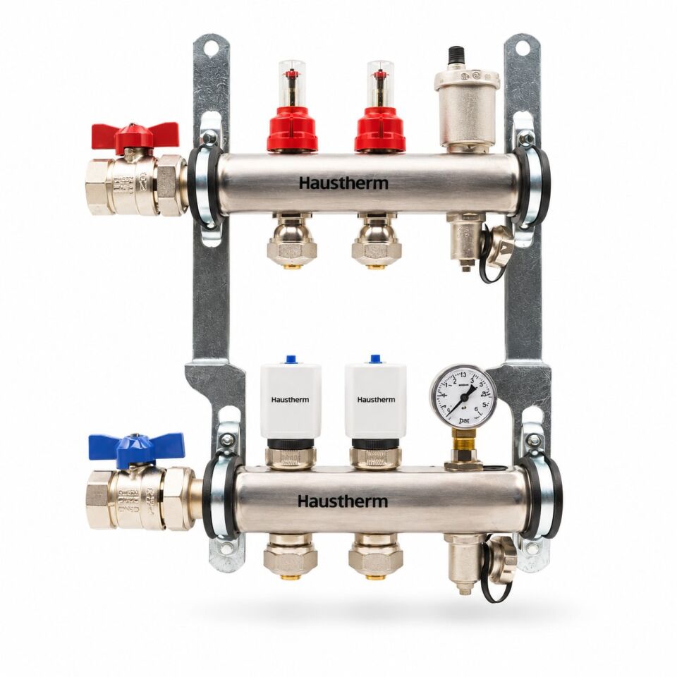 HausTherm Debi Ayarlı Kollektör Seti - Manifold Seti - Paslanmaz Çelik 2'li