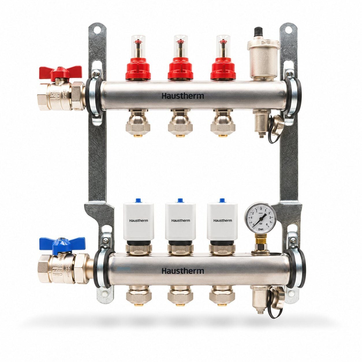 HausTherm Debi Ayarlı Kollektör Seti - Manifold Seti - Paslanmaz Çelik 3'lü
