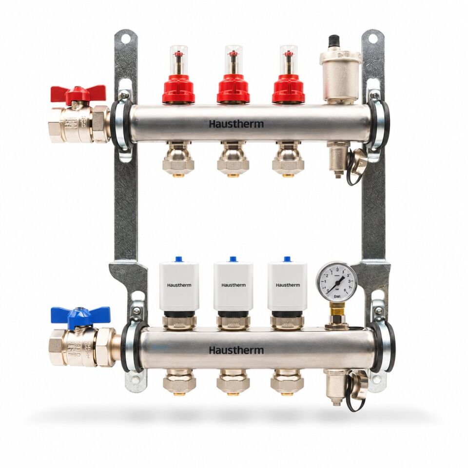 HausTherm Debi Ayarlı Kollektör Seti - Manifold Seti - Paslanmaz Çelik 3'lü