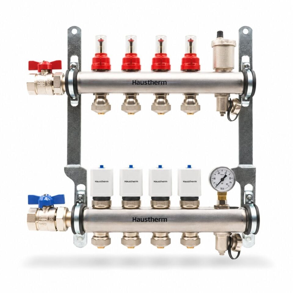 HausTherm Debi Ayarlı Kollektör Seti - Manifold Seti - Paslanmaz Çelik 4'lü
