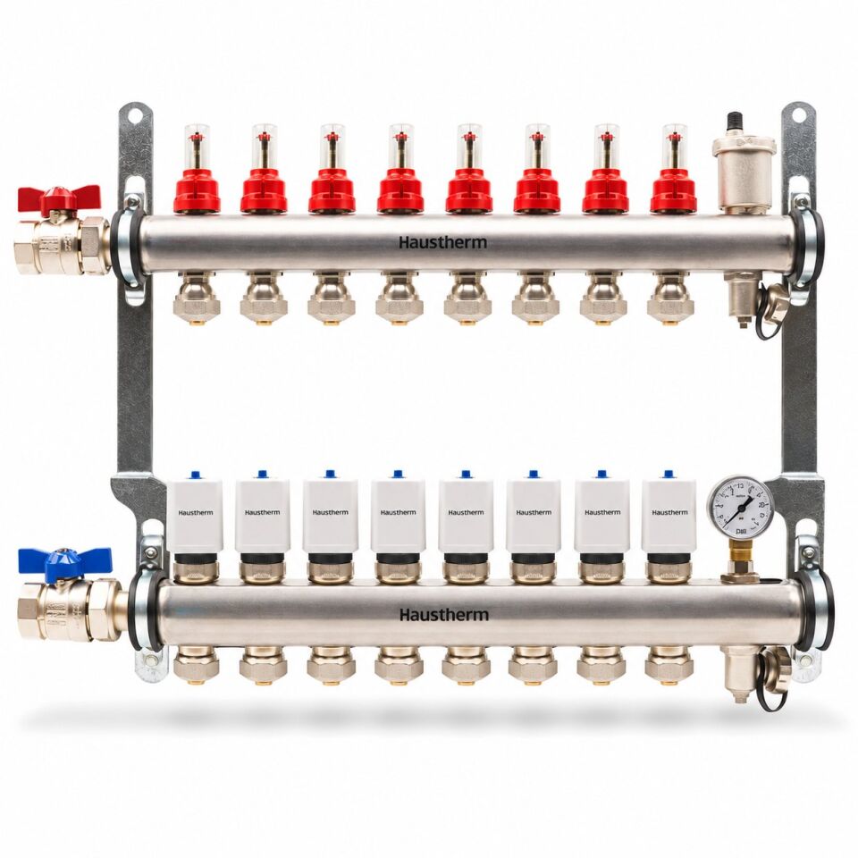 HausTherm Debi Ayarlı Kollektör Seti - Manifold Seti - Paslanmaz Çelik 8'li