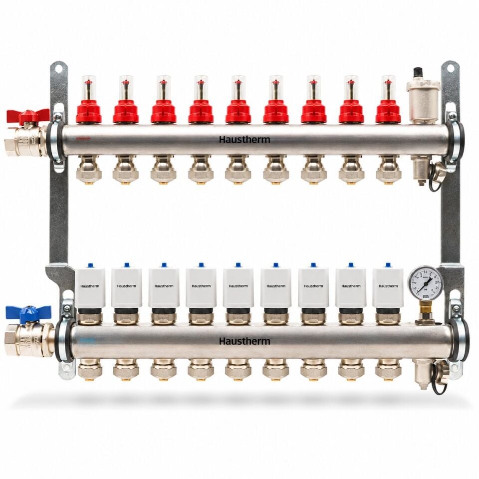 HausTherm Debi Ayarlı Kollektör Seti - Manifold Seti - Paslanmaz Çelik 9'lu